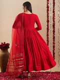 Anni Designer Women'S Rayon Blend Anarkali Solid Kurta With Pant & Dupatta (Jaynti Red-Vks01_Xxl_Red_Xx-Large),Red,2XL,Rayon Blend,Regular,