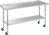 Stainless Steel Table for Prep & Work with Caster & Backsplash 24x72 Inches, NSF Metal Commercial Kitchen Heavy Duty Table with