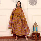 Gosriki Women'S Rayon Viscose Anarkali Printed Kurta With Pant & Dupatta (Gandhara Mustard-Gs_Xxl_Mustard_Xx-Large),Mustard,2,B0FC6RPQFZ