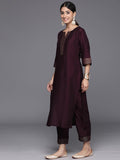 Libas Women'S Silk Blend Kurta Sets (34831_Burgundy Burgundy Xs