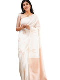 Shiv Textiles Womens Banarasi Silk Saree with Blouse Perfect for Every Occasion Copper Zari White