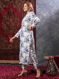 Anni Designer Women'S Cotton Blend Straight Printed Kurta With Pant (Pivar White_S_White_Small),White,S,Cotton Blend,Regular,