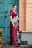 Leriya Fashion Womens Trendy Kanjivaram Soft Lichi Silk Saree With Blouse Piece (Grey)
