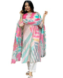 Anni Designer Women'S Cotton Blend Printed Straight Kurta With Pant & Dupatta (Chapar Cream_S_Cream_Small),Cream,S
