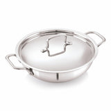 VISAXMI Triply Stainless Steel Kadai with Lid | 3.1L, 24 cm Heavy Bottom | Induction & Gas Compatible Deep Frying Pan | 3Layer