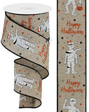 Mummies with Glitter on Canvas Wired Edge Ribbon, 10 Yards (Natural, 2.5 Inch)