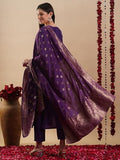Anni Designer Women'S Rayon Blend Straight Embroidered Kurta With Pant & Dupatta (Manushi Begani-Vks03_M_Begani_Medium),Begani,M,Rayon Blend,Regular,