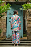 Leriya Fashion Rayon Printed A-Line Front Open Co-Ord Kurta Set For Women (Lf-W2143&Tr1110-2Xl-Blue)