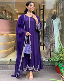 Anni Designer Women'S Rayon Blend Anarkali Embroidered Kurta With Pant & Dupatta (Ranibai Blue_Xxl_Blue_Xx-Large),Blue,2XL,Rayon Blend,Classic,