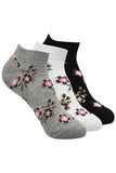 WomenS Floral Design Low Cut Socks (Free Size) Made With 100% Combed Cotton And Spandex (Black, White, L.Grey)