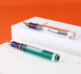 Lanxivi Majohn C1 Fountain Pen Medium Nib, Clear Transparent Acrylic Resin, Mini Pocket Pen, Eyedropper,Cartridges and Converter