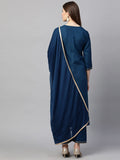 Anni Designer Women'S Ruby Cotton Solid Straight Kurti With Palazzos & Dupatta Set (Label Cerosin_S_Blue_Small),Blue,S,Cotton,Straight,Kurta, Scarf
