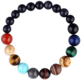 Comelyjewel Black Lava Stone 7 Chakra Bracelets Rock Bead Elastic Natural Stones Gemstones Yoga Beads Bracelets for Men Women Je