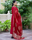Anni Designer Women'S Cotton Blend Solid Anarkali Kurta With Pant & Dupatta (Magic-Red_M_Red_Medium),Red,M,Cotton Blend,Anarkali,