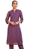 Soch Womens Purple Paisley Embroidered Mandarin Collar Georgette Kurta Purple Xl