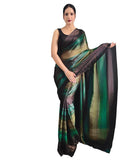 Satrani Women's Georgette Printed & Ready To Wear Saree with Unstitched Blouse Piece (3374S365NA_Mehandi Green &Bottle Green &Bl