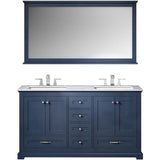Lexora Dukes 60 in. W x 22 in. D Navy Blue Double Bath Vanity, Carrara Marble Top, Faucet Set and 58 in. Mirror