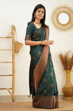 Flosive Womens Present Banarasi Soft Lichi Silk Saree Beautiful Jacquard Rich Pallu Design Work Zari Woven Kanjivaram Silk Style Saree With Soft Lichi Silk Blouse Piece Ayn Royal (Green)