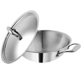 Tannu Craft Platinum Triply Stainless Steel Kadai with Stainless Steel Lid 2.5 litres Capacity (24 cm Diameter) with Riveted Han