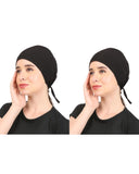 Brilora Hijab Cap For Women, Jersey Under Bonnet With Neck Cover, Black Head Wrap Scarf