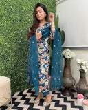 Gosriki Women'S Rayon Blend Straight Printed Kurta With Pant & Dupatta (Njan Cerosin-Gs_M_Dark Blue_Medium),Dark Blue,,B0DCKCYYFP