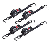 Mytee Products 4 Auto Retract NO-RATCHETING Ratchet Straps | 1 x 12' Retractable Ratchet Straps with Coated S Hook Tiedowns for