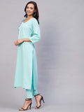 Gosriki Women'S Cotton Blend Straight Embroidered Kurta With Pant (Miti Light Blue-Gs_M_Light Blue_Medium),Light Blue,,B0C5JR75D4