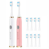 TSHAUBST 2 Pack Electric Toothbrush for Adults, Travel Electric Toothbrush Includes 10 Replacement Brush Heads, 5 Modes, 2 Hours