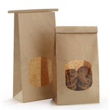 BagDream Bakery Bags with Window 50Pcs 4.5x2.36x9.6 Inches Kraft Brown Paper Bags with Window, Tin Tie Tab Lock, for Bakery, Coo