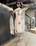 Anni Designer Women'S Rayon Blend Straight Embroidered Kurta With Pant & Dupatta (Trp Off-White-Nw_4Xl_White_Xxxx-Large),White,4XL,Rayon Blend,Regular,