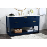 Elegant Decor Larkin 60 Solid Wood Mdf Single Bathroom Vanity In Blue Finish