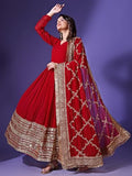 Wedani Maroon Georgette Embroidered Anarkali Dress For Women,MAROON,XL,,,