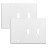 Kingdder 2 Pcs 3-gang 2-toggle 1-blank Wall Plate Standard Size Stainless Steel White Light Switch Plate Gloss Finish 3-gang 4.5