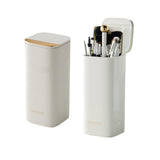 Makeup Brush Holder with Lid, Automatic Lifting Waterproof Dustproof Makeup Brushes Organizer for Vanity Desktop Bathroom Counte