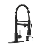 Casavilla Kitchen Faucet with Soap Dispenser, Single Handle Spring Kitchen Sink Faucets with Pull Down Sprayer and Deck Plate,Bl