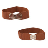 Style Shoes Women Cotton Waist Belts | Elastic Stretchy Wide Belts For Dress, Coat, Jumpsuit | Combo Pack Of 2 (Tan And Brown) (