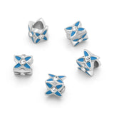 40pcs Sparkle Rhinestone Blue Enamel Flower Large Hole Beads (4.5mm Hole) Antique Silver