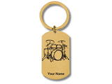 Adornkeys Personalize Drum Set Engraved Keychain,Personalised With Your Name, Gift For Drummers