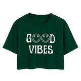 Toplot Text Printed Round Neck Crop Top For Women (Vibes-Crop-Top-5202-Olive-Xl),Green,,B0DCTKJVVW
