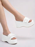 Shoetopia Women'S White Platform Slip-On Sandals Chunky Wedge Slides With Buckle Strap Stylish Comfortable Durable Perfect For Casual & Party Eu39,White,6,B0DDJG2GT3