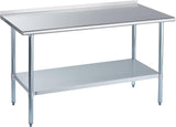 ROCKPOINT Stainless Steel Table for Prep & Work with Backsplash 30x60 Inches, NSF Metal Commercial Kitchen Heavy Duty Table with
