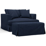 Sunset Trading Newport Slipcovered Chair and A Half with Ottoman, Oversized 52 Wide, Performance Fabric Navy Blue
