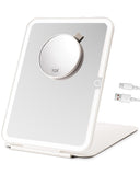 LUKYMIRO 7x9.5 Inches Lighted Travel Mirror with 10X Magnifying Round Mirror, Rechargeable Battery, USB-C Charging, 78 LEDs, Tab