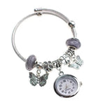 Zovuta Women And Girls Fashion Stainless Steel Beaded Adjustable Quartz Analog Watch Bangle Jewellery Friendship Bracelet - Silv