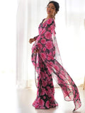 Satrani Women'S Georgette Printed Ready To Wear Saree With Unstitched Blouse Piece (3284S262Na_Black & Pink6)