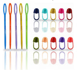 Plastic Locking Knitting Crochet Stitch Markers (20Pcs, Multicolor)+ Colourful Large Eye Plastic Sewing Yarn Needles Cross Wool