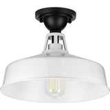Progress Lighting Cedar Springs Collection 1-Light Farmhouse Outdoor Semi-Flush Mount Light White, 9.50x13.25x13.25