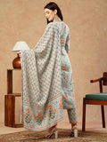 Anni Designer Women'S Cotton Blend Straight Printed Kurta With Pant & Dupatta (Drpo Green_Xl_Green_X-Large),Green,XL,Cotton Blend,DRPO_1450,