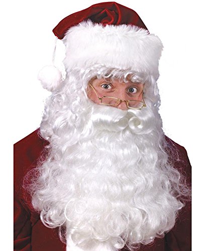 Fun World Costumes Mens Quality Santa Beard And Wig Set, White, One Size