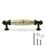 DIY Decor Hub - 10 pcs Antique Brass Cabinet Drawer Pulls with Brown Marble Ceramic Handles and 3 3/4 inch Hole Centers for Cabi